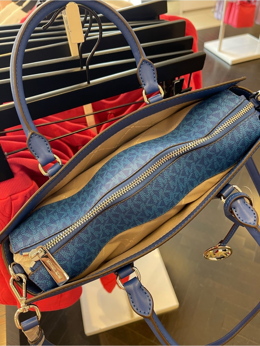 MICHAEL KORS Arden Md Top-Zip EW Leather Tote Crossbody Satchel 
Galaxy Blue
NWT - Picture 9 of 16